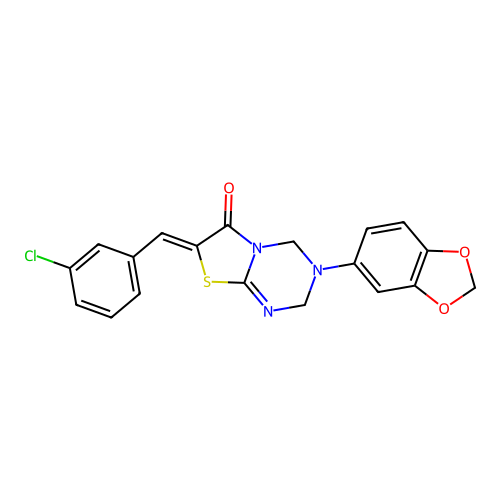 (Z)-3-(benzo[d][1,3]dioxol-5-yl)-7-(3-chlorobenzylidene)-3,4-dihydro-2H-thiazolo[3,2-a][1,3,5]triazin-6(7H)-one structure