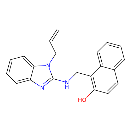 1-({[1-(prop-2-en-1-yl)-1H-benzimidazol-2-yl]amino}methyl)naphthalen-2-ol structure