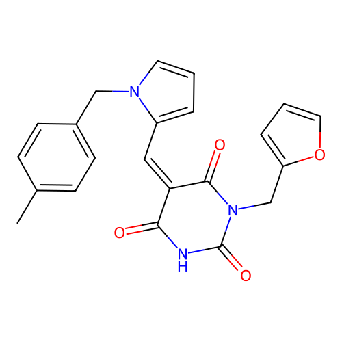 (5Z)-1-(furan-2-ylmethyl)-5-[[1-[(4-methylphenyl)methyl]pyrrol-2-yl]methylidene]-1,3-diazinane-2,4,6-trione structure