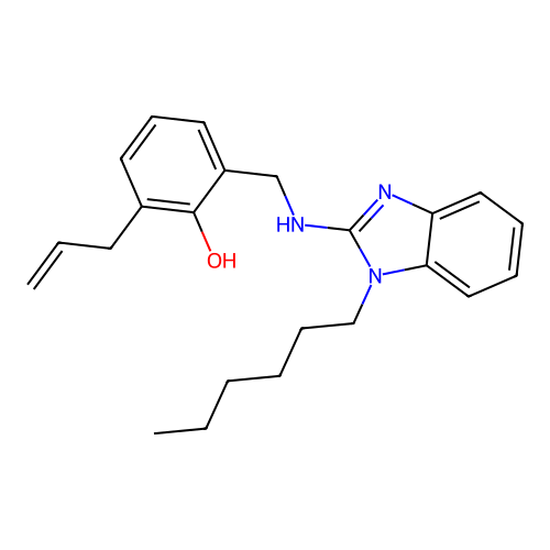 2-{[(1-hexyl-1H-benzimidazol-2-yl)amino]methyl}-6-(prop-2-en-1-yl)phenol structure