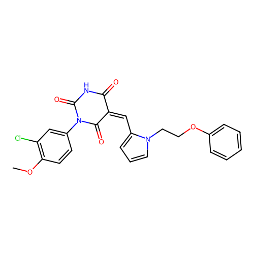 (5Z)-1-(3-chloro-4-methoxyphenyl)-5-{[1-(2-phenoxyethyl)-1H-pyrrol-2-yl]methylidene}pyrimidine-2,4,6(1H,3H,5H)-trione structure