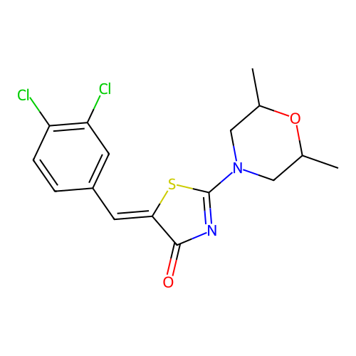 (5Z)-5-(3,4-dichlorobenzylidene)-2-(2,6-dimethylmorpholin-4-yl)-1,3-thiazol-4(5H)-one structure
