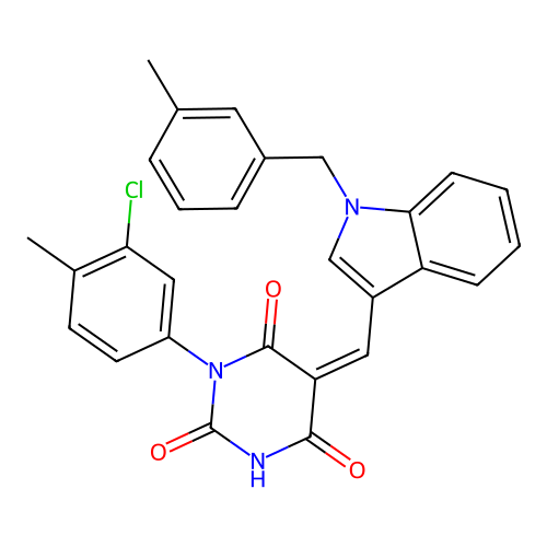 (5Z)-1-(3-chloro-4-methylphenyl)-5-{[1-(3-methylbenzyl)-1H-indol-3-yl]methylidene}pyrimidine-2,4,6(1H,3H,5H)-trione structure