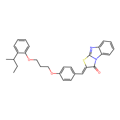 (2Z)-2-(4-{3-[2-(butan-2-yl)phenoxy]propoxy}benzylidene)[1,3]thiazolo[3,2-a]benzimidazol-3(2H)-one structure