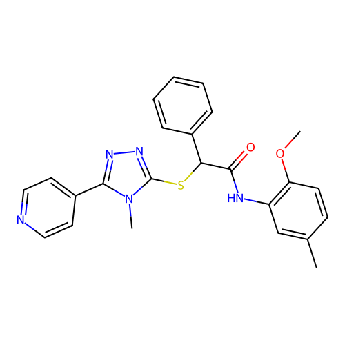 N-(2-methoxy-5-methylphenyl)-2-[(4-methyl-5-pyridin-4-yl-1,2,4-triazol-3-yl)sulfanyl]-2-phenylacetamide structure