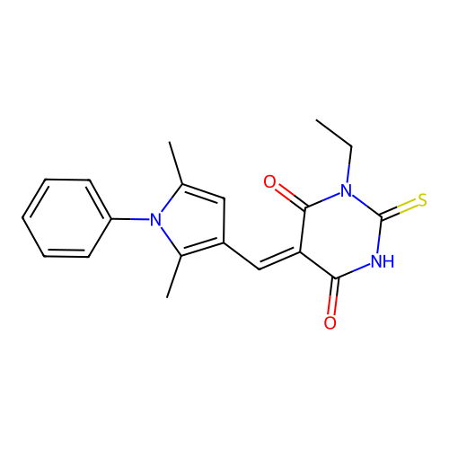 (5Z)-5-[(2,5-dimethyl-1-phenyl-1H-pyrrol-3-yl)methylidene]-1-ethyl-2-sulfanylpyrimidine-4,6(1H,5H)-dione structure