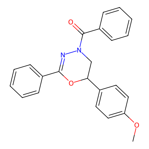 4-(4-Benzoyl-2-phenyl-5,6-dihydro-4H-1,3,4-oxadiazin-6-yl)phenyl methyl ether structure