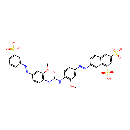 7-[[4-[[hydroxy-[2-methoxy-4-[(3-sulfophenyl)diazenyl]anilino]methyl]amino]-3-methoxyphenyl]diazenyl]naphthalene-1,3-disulfonic acid structure