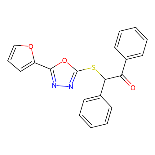 2-((5-(Furan-2-yl)-1,3,4-oxadiazol-2-yl)thio)-1,2-diphenylethanone structure