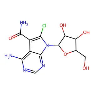 4-amino-6-chloro-7-[3,4-dihydroxy-5-(hydroxymethyl)oxolan-2-yl]pyrrolo[2,3-d]pyrimidine-5-carboxamide structure