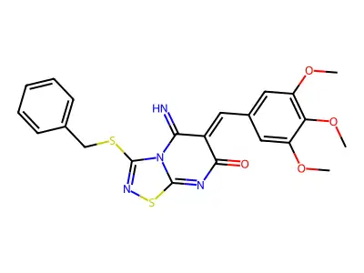 5,6-Dihydro-5-imino-3-[(phenylmethyl)thio]-6-[(3,4,5-trimethoxyphenyl)methylene]-7H-1,2,4-thiadiazolo[4,5-a]pyrimidin-7-one structure