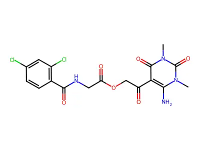 [2-(4-amino-1,3-dimethyl-2,6-dioxopyrimidin-5-yl)-2-oxoethyl] 2-[(2,4-dichlorobenzoyl)amino]acetate structure