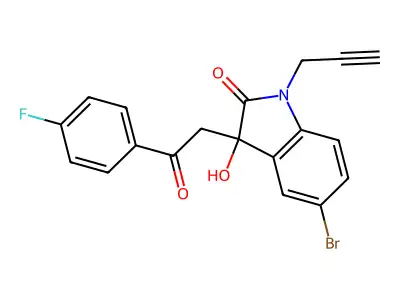 5-bromo-3-[2-(4-fluorophenyl)-2-oxoethyl]-3-hydroxy-1-(prop-2-yn-1-yl)-1,3-dihydro-2H-indol-2-one structure