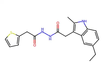 2-(5-ethyl-2-methyl-1H-indol-3-yl)-N'-(thiophen-2-ylacetyl)acetohydrazide structure