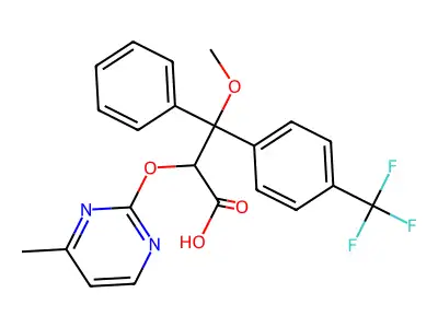 3-methoxy-2-[(4-methylpyrimidin-2-yl)oxy]-3-phenyl-3-[4-(trifluoromethyl)phenyl]propanoic acid structure