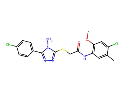 2-((4-amino-5-(4-chlorophenyl)-4H-1,2,4-triazol-3-yl)thio)-N-(4-chloro-2-methoxy-5-methylphenyl)acetamide structure