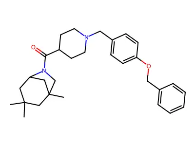 [1-[(4-phenylmethoxyphenyl)methyl]piperidin-4-yl]-(3,3,5-trimethyl-7-azabicyclo[3.2.1]octan-7-yl)methanone structure