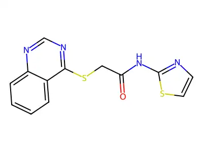 2-quinazolin-4-ylsulfanyl-N-(1,3-thiazol-2-yl)acetamide structure