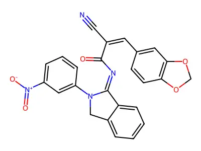 (Z)-3-(1,3-Benzodioxol-5-yl)-2-cyano-N-[2-(3-nitrophenyl)-3H-isoindol-1-ylidene]prop-2-enamide structure