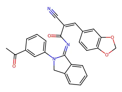 (Z)-N-[2-(3-Acetylphenyl)-3H-isoindol-1-ylidene]-3-(1,3-benzodioxol-5-yl)-2-cyanoprop-2-enamide structure
