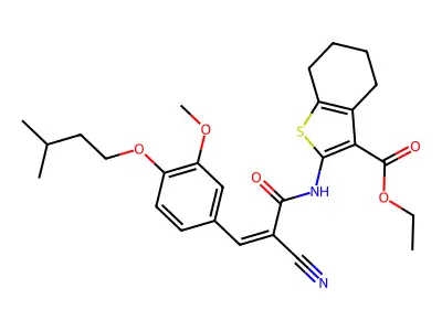 Ethyl 2-[[(Z)-2-cyano-3-[3-methoxy-4-(3-methylbutoxy)phenyl]prop-2-enoyl]amino]-4,5,6,7-tetrahydro-1-benzothiophene-3-carboxylate structure