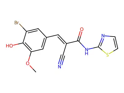 3-(3-bromo-4-hydroxy-5-methoxyphenyl)-2-cyano-N-(1,3-thiazol-2-yl)prop-2-enamide structure