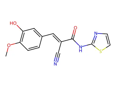 (E)-2-cyano-3-(3-hydroxy-4-methoxyphenyl)-N-(1,3-thiazol-2-yl)prop-2-enamide structure