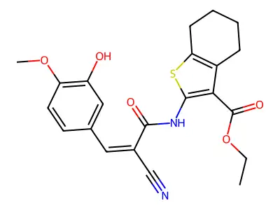 ethyl 2-[[(Z)-2-cyano-3-(3-hydroxy-4-methoxyphenyl)prop-2-enoyl]amino]-4,5,6,7-tetrahydro-1-benzothiophene-3-carboxylate structure