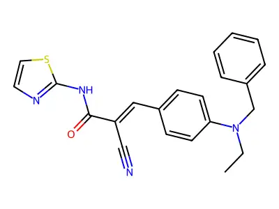 3-{4-[benzyl(ethyl)amino]phenyl}-2-cyano-N-(1,3-thiazol-2-yl)prop-2-enamide structure