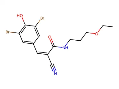 2-cyano-3-(3,5-dibromo-4-hydroxyphenyl)-N-(3-ethoxypropyl)prop-2-enamide structure