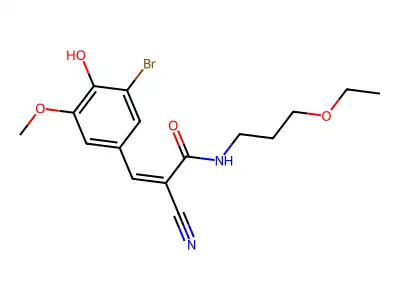 3-(3-bromo-4-hydroxy-5-methoxyphenyl)-2-cyano-N-(3-ethoxypropyl)prop-2-enamide structure
