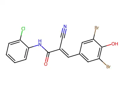 N-(2-chlorophenyl)-2-cyano-3-(3,5-dibromo-4-hydroxyphenyl)prop-2-enamide structure