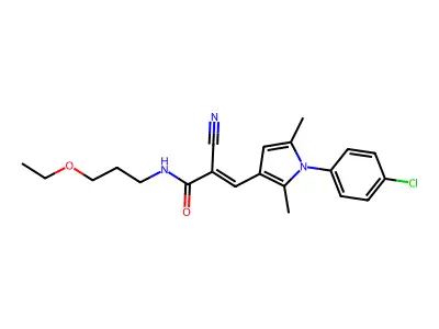 3-[1-(4-chlorophenyl)-2,5-dimethyl-pyrrol-3-yl]-2-cyano-N-(3-ethoxypropyl)prop-2-enamide structure
