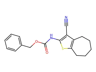 benzyl N-{3-cyano-4H,5H,6H,7H,8H-cyclohepta[b]thiophen-2-yl}carbamate structure