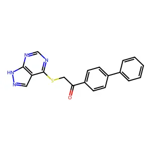 1-(biphenyl-4-yl)-2-(1H-pyrazolo[3,4-d]pyrimidin-4-ylsulfanyl)ethanone structure