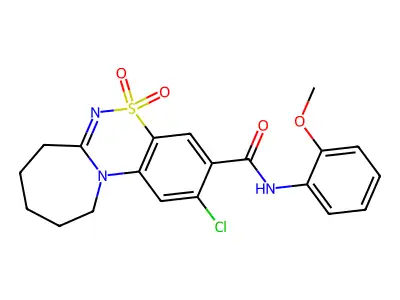 2-chloro-N-(2-methoxyphenyl)-5,5-dioxo-8,9,10,11-tetrahydro-7H-azepino[2,1-c][1,2,4]benzothiadiazine-3-carboxamide structure