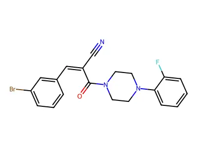 (Z)-3-(3-Bromophenyl)-2-[4-(2-fluorophenyl)piperazine-1-carbonyl]prop-2-enenitrile structure