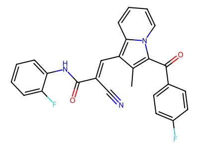 2-cyano-3-[3-(4-fluorobenzoyl)-2-methyl-indolizin-1-yl]-N-(2-fluorophenyl)prop-2-enamide structure