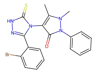 4-[3-(2-bromophenyl)-5-sulfanyl-4H-1,2,4-triazol-4-yl]-1,5-dimethyl-2-phenyl-2,3-dihydro-1H-pyrazol-3-one structure