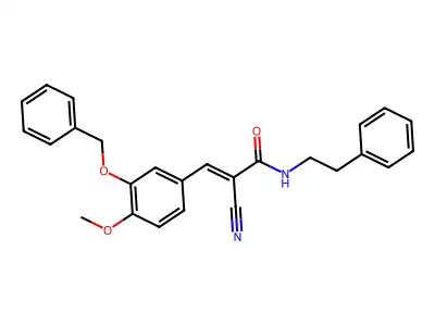 3-[3-(benzyloxy)-4-methoxyphenyl]-2-cyano-N-(2-phenylethyl)prop-2-enamide structure