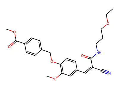 methyl 4-[[4-[2-cyano-3-(3-ethoxypropylamino)-3-oxoprop-1-enyl]-2-methoxyphenoxy]methyl]benzoate structure