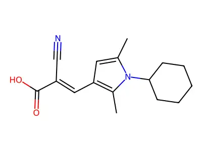 2-cyano-3-(1-cyclohexyl-2,5-dimethyl-1H-pyrrol-3-yl)prop-2-enoic acid structure