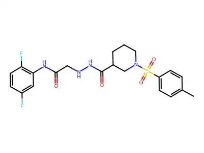 N-(2,5-difluorophenyl)-2-[2-[1-(4-methylphenyl)sulfonylpiperidine-3-carbonyl]hydrazinyl]acetamide structure