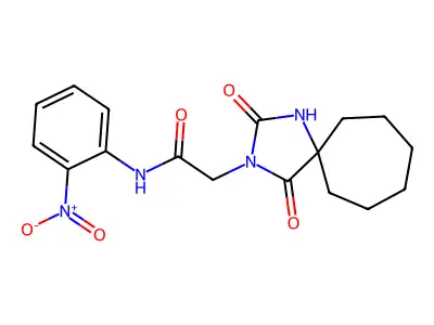 2-(2,4-dioxo-1,3-diazaspiro[4.6]undecan-3-yl)-N-(2-nitrophenyl)acetamide structure