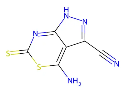 4-Imino-6-thioxo-1,4,6,7-tetrahydropyrazolo(3,4-d)(1,3)thiazine-3-carbonitrile structure