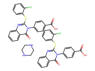 4-(2-((2-Chlorophenyl)thio)-4-oxo-3(4H)-quinazolinyl)benzoic acid compd. with piperazine (2:1) structure