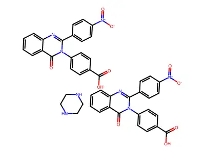 Piperazine 1,4-bis(4-(2-(4-nitrophenyl)-4-oxo-3(4H)-quinazolinyl)benzoate) structure