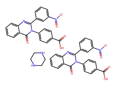 Piperazine 1,4-bis(4-(2-(3-nitrophenyl)-4-oxo-3(4H)-quinazolinyl)benzoate) structure