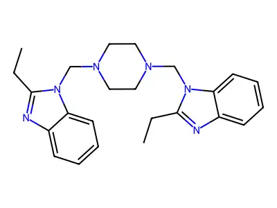 1H-Benzimidazole, 1,1'-(1,4-piperazinediylbis(methylene))bis(2-ethyl- structure