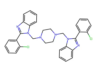 1H-Benzimidazole, 1,1'-(1,4-piperazinediylbis(methylene))bis(2-(2-chlorophenyl)- structure